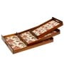 Flourish Tiled Brown Teak Wood & MDF Serving Tray (Set of 3) Reinvention factory