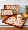Flourish Tiled Brown Teak Wood & MDF Serving Tray (Set of 3) Reinvention factory