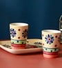 Flower Petals 150Ml Multicolor Ceramic Set Of 2 Glass With 1 Tray