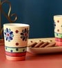 Flower Petals 150Ml Multicolor Ceramic Set Of 2 Glass With 1 Tray
