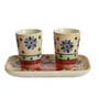 Flower Petals 150Ml Multicolor Ceramic Set Of 2 Glass With 1 Tray