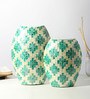 Set Of 2 Blue Mother Of Pearl Decorative Vase For Room Decor Aesthetic