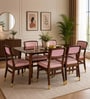 Floyd Sheesham Wood 6 Seater Dining Set with Tinted Glass Top In Provincial Teak Finish