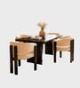 Flute Wooden 4 Seater Dining Table Set In Brown Finish