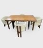 Flute Wooden 4 Seater Dining Table Set In Honey Gold Finish