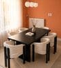 Flute Wooden 6 Seater Dining Table Set In Brown Finish