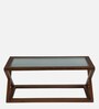 Fluted Glass Coffee Table in Natual Teak Wood Finish