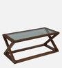 Fluted Glass Coffee Table in Natual Teak Wood Finish