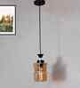 Fluted Amber Glass Pendant Light With Black Finish