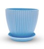 Fluted Dome Plastic Planter with Tray Blue