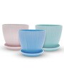 Fluted Dome Plastic Planter with Tray Set of 3 Multicolour