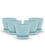 Fluted Dome Plastic Planter with Tray Set of 5 Mint