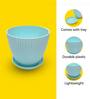 Fluted Dome Plastic Planter with Tray Set of 5 Mint