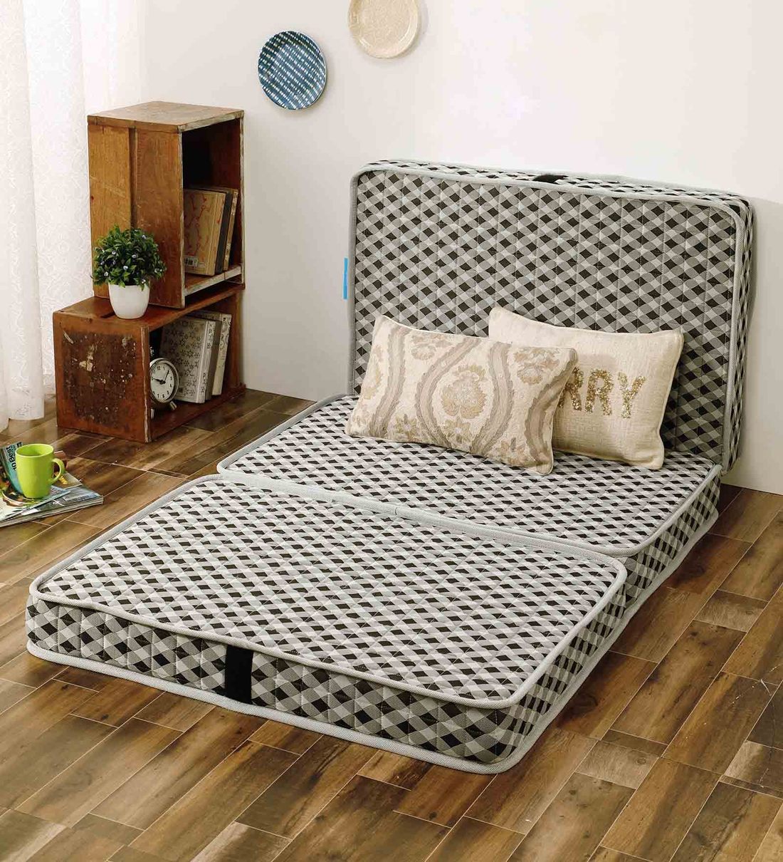 Buy Checkered Foam (72x36) 4 Inch Single Size Sofa Cum Foldable
