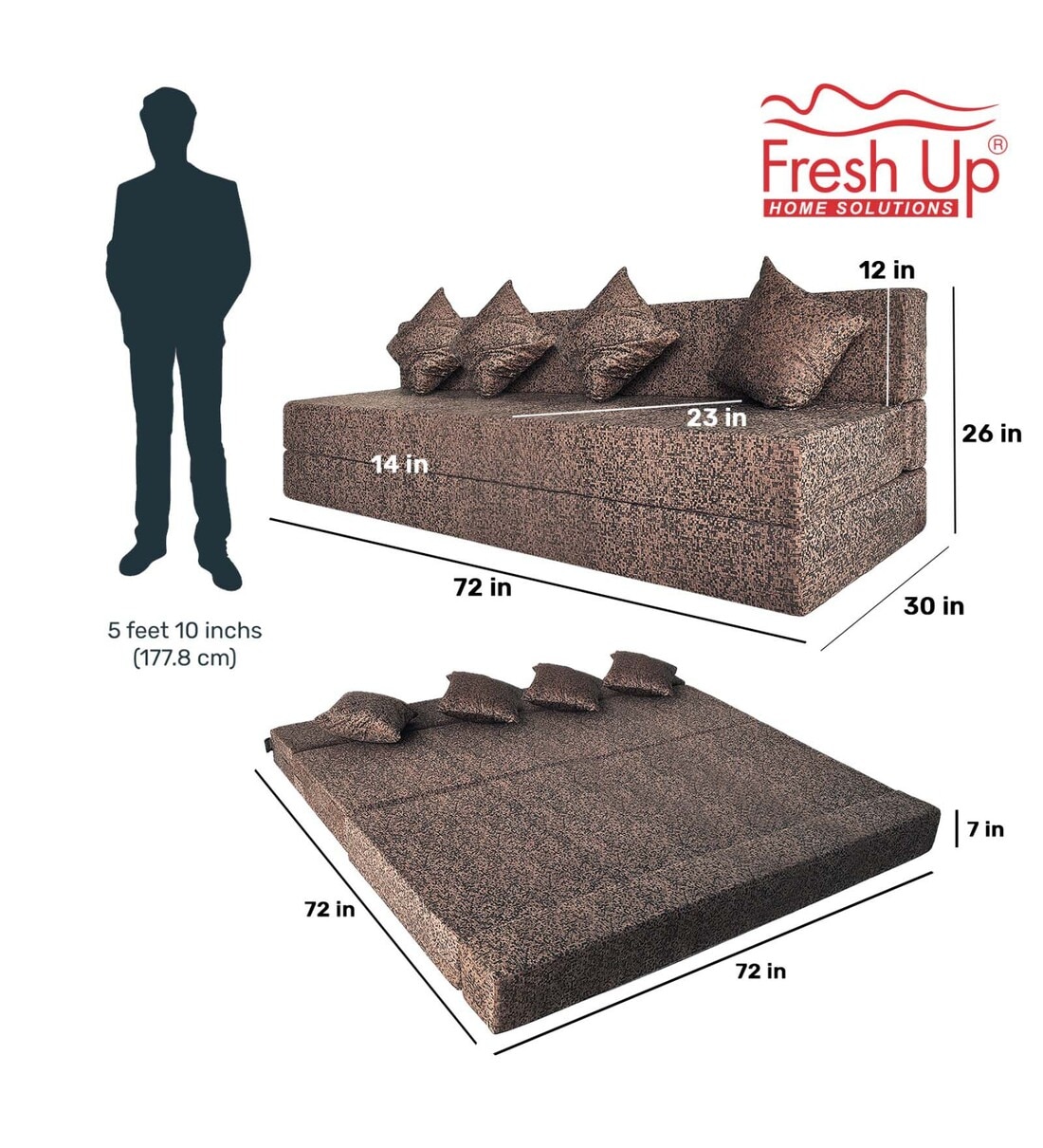 Buy Foldable (72x72) 4 Seater King Size 7 inches Foam Sofa Cum Foldable