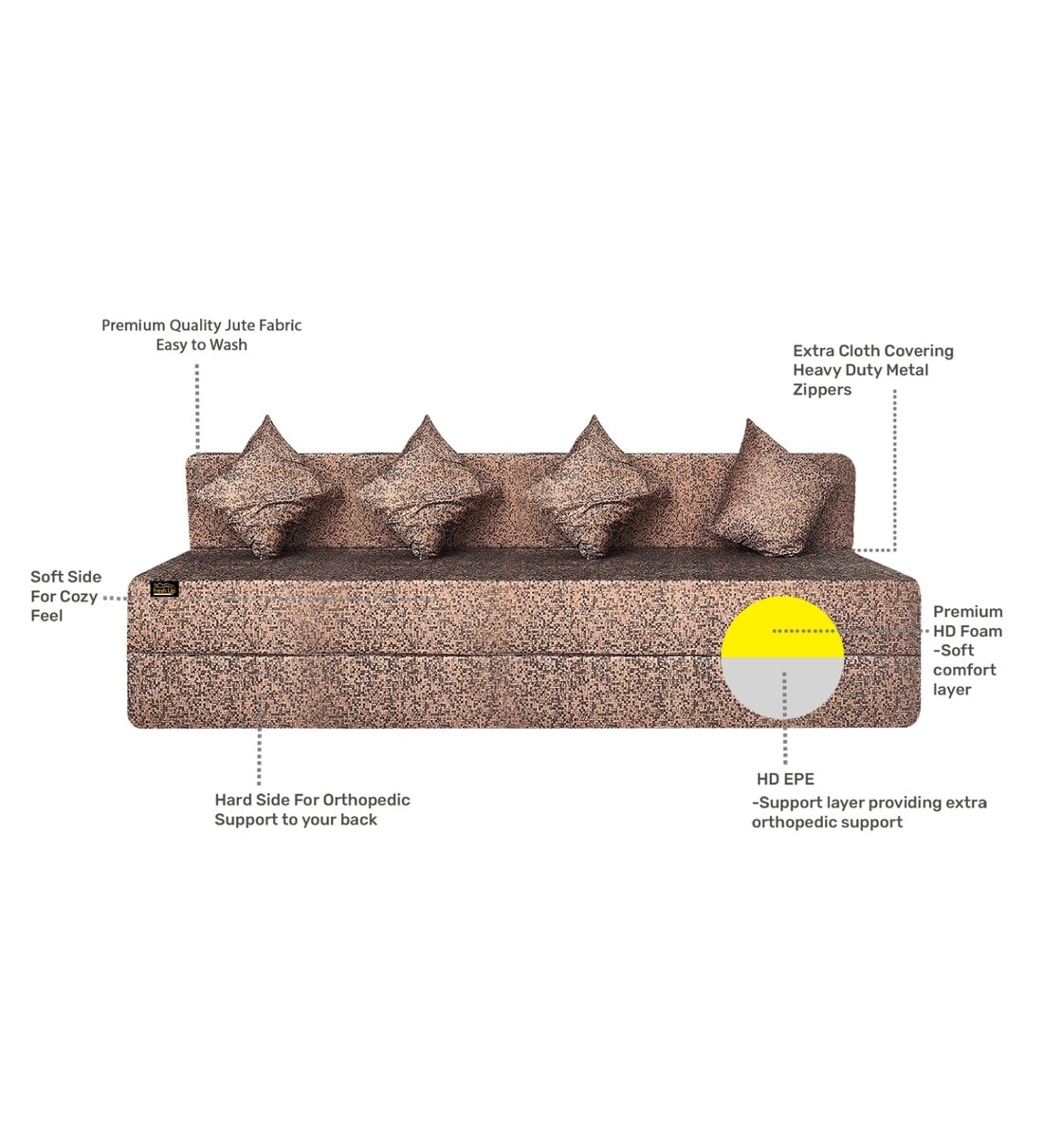 Buy Foldable (72x72) 4 Seater King Size 7 inches Foam Sofa Cum Foldable