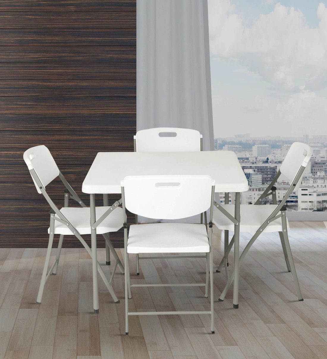 Buy Foldable & Compact 4 Seater Dining Set in White colour by Ventura Online Patio Sets