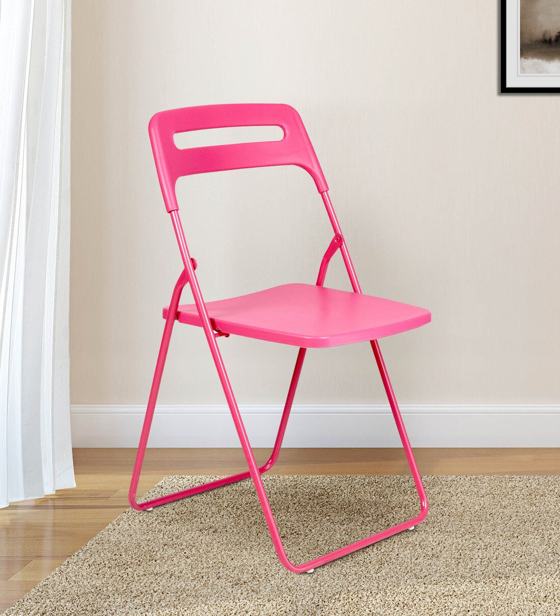 Buy Folding Metal Chair in Pink Colour by Storyhome Online Metal