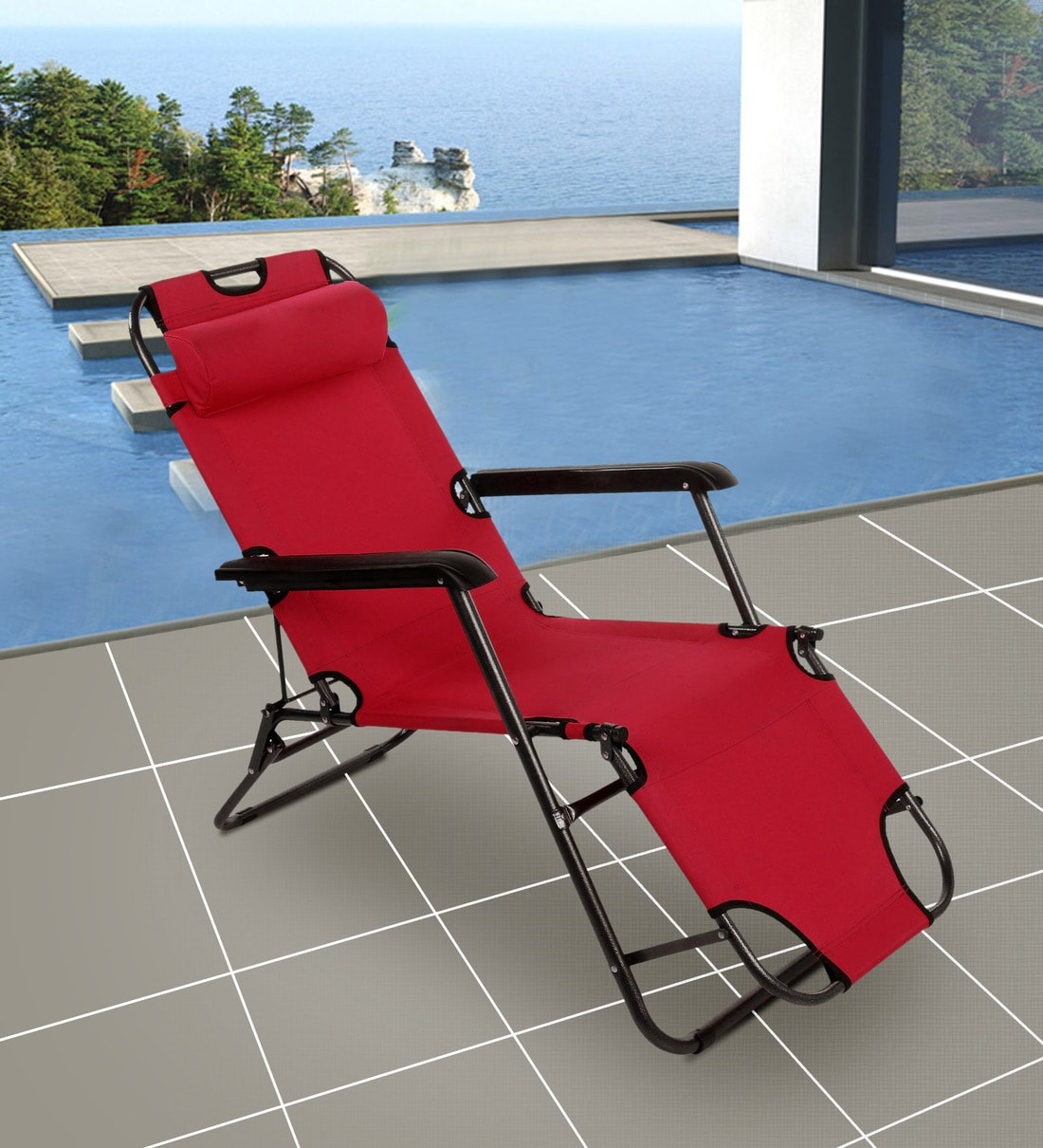 Buy Folding Recliner Lounge Portable Chair in Red Colour by StoryHome
