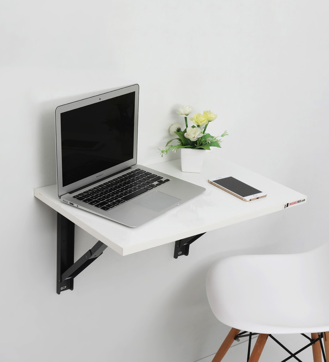 Buy Logan Wall Mounted Foldable Study Table in Glossy White Colour by