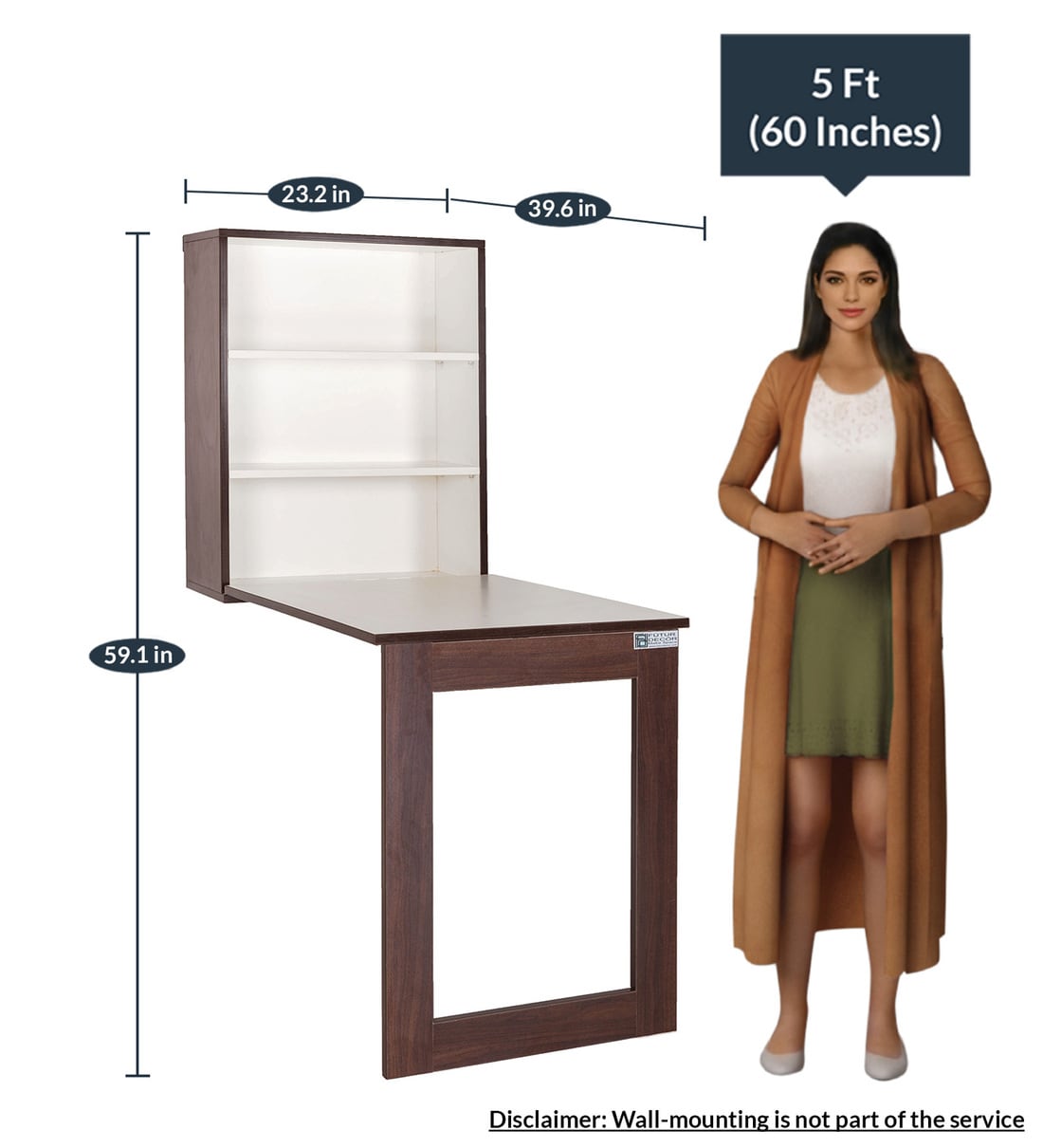 Buy Folding Wall Mounted Storage with Work Table in Dark Walnut