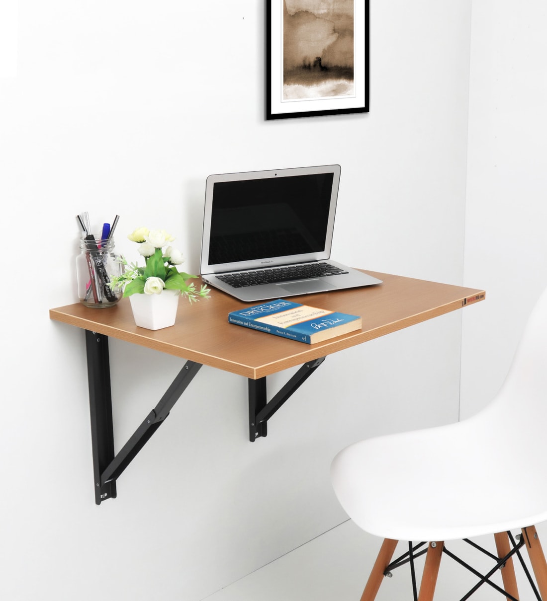 Buy Folding Wall Mounted Large Study Table in Dessert Walnut Colour by