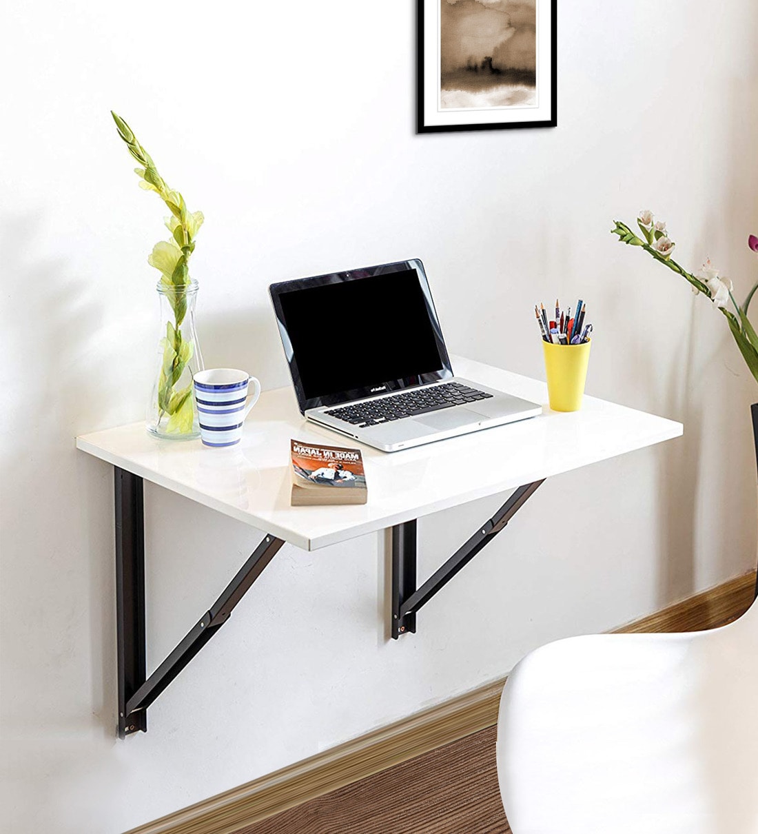 Buy Folding Wall Mounted Study Table (large) in Glossy White Colour by ...