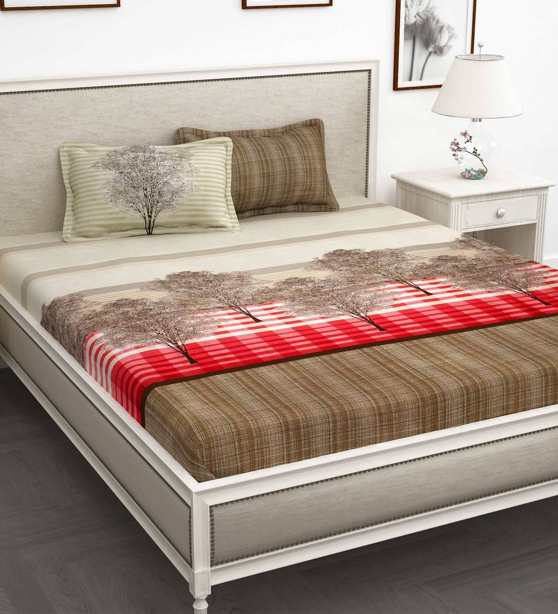 Buy Forever 100 Cotton 210TC King Size Bedsheet With 2 Pillow Covers