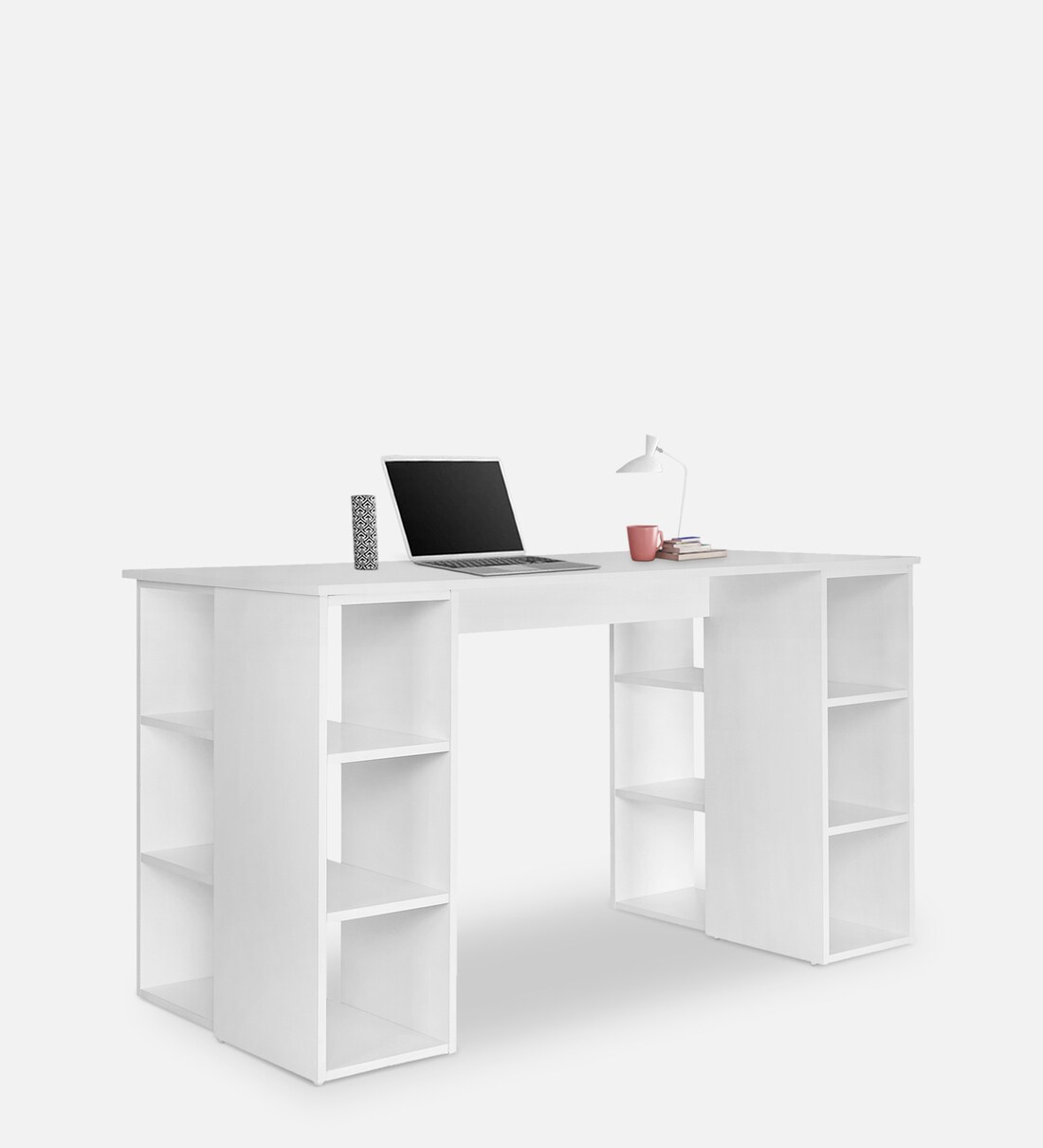 Buy Fozia Study Table With Shelf & Multipurpose Storage in White Finish by TADesign Online