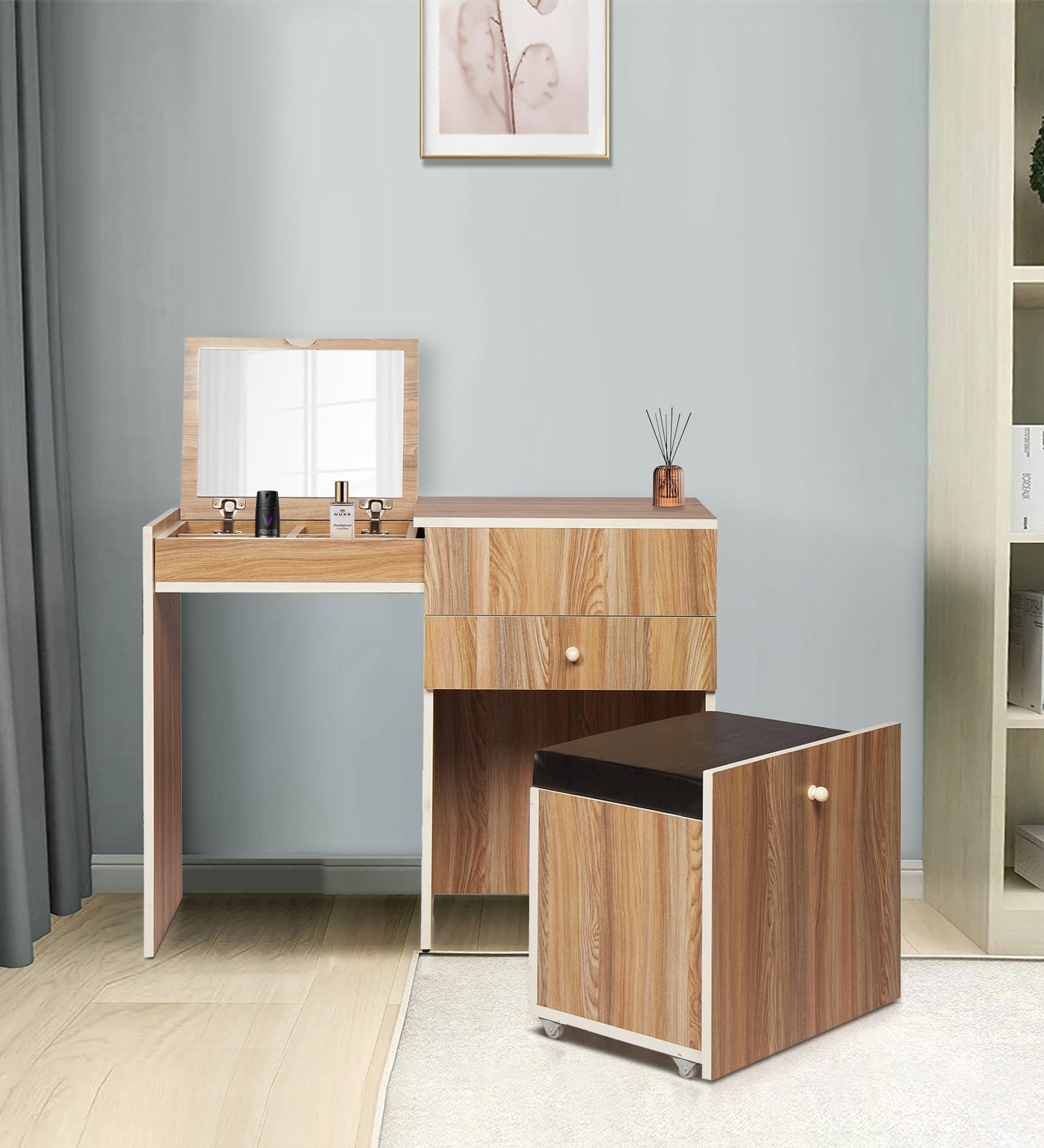 Fold Dressing Cabinet In Choco Walnut Finish