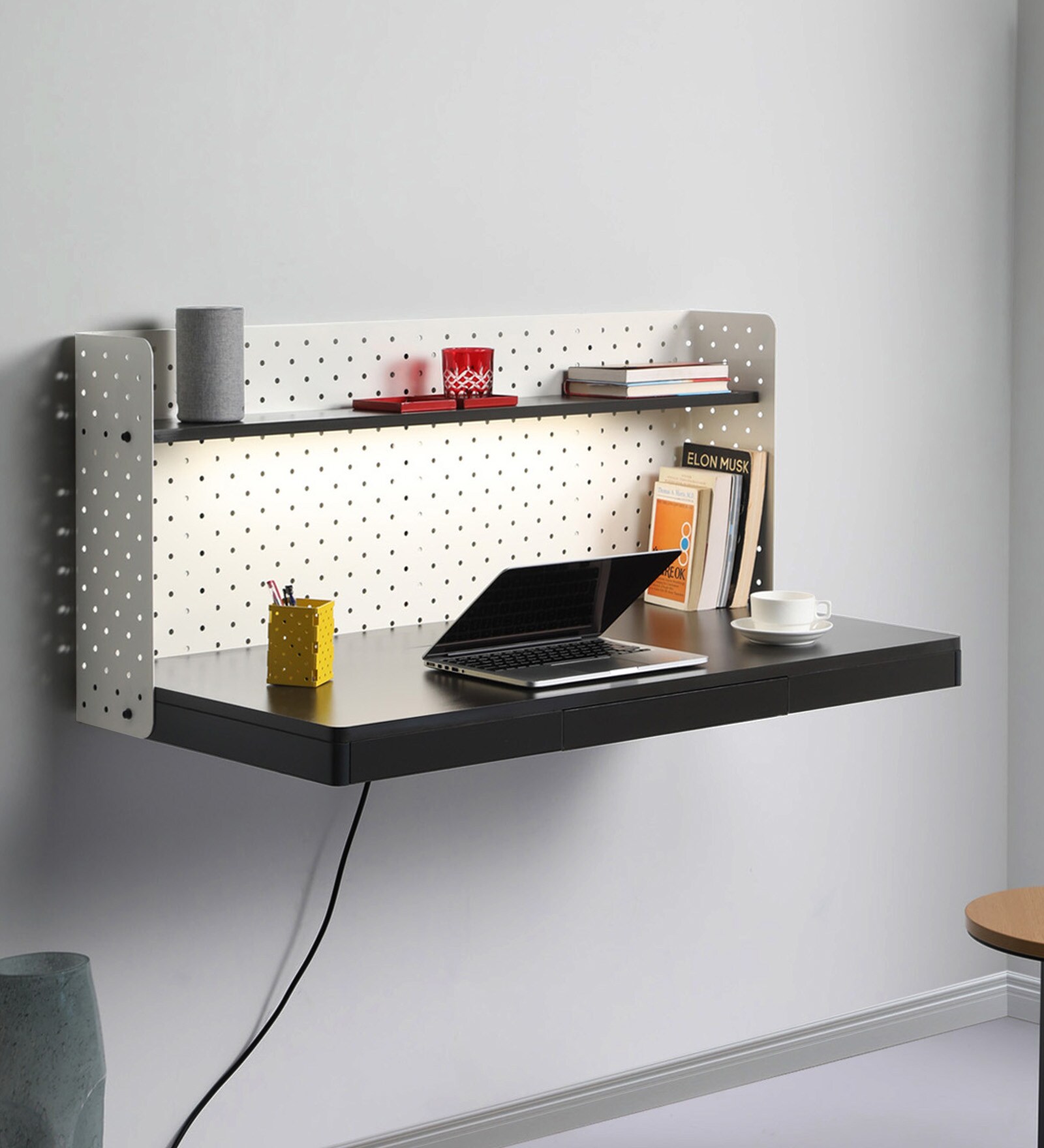 Fold Wall Mounted Writing Table in White & Slate Grey Colour