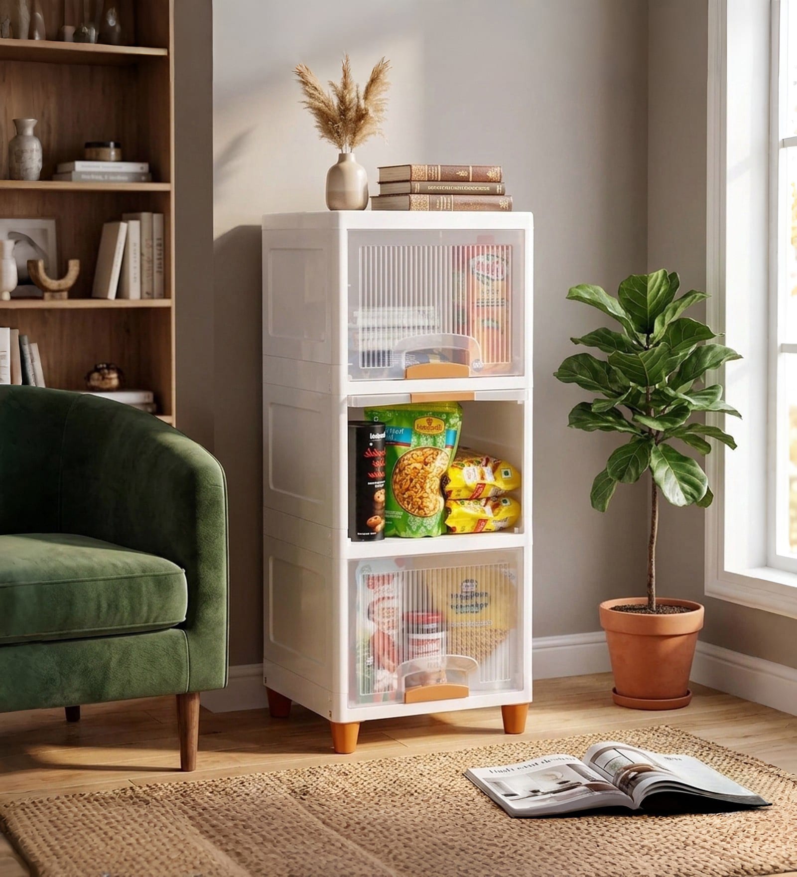 White Foldable Cabinet With Sliding Door Step 3 ( Transparent Door )