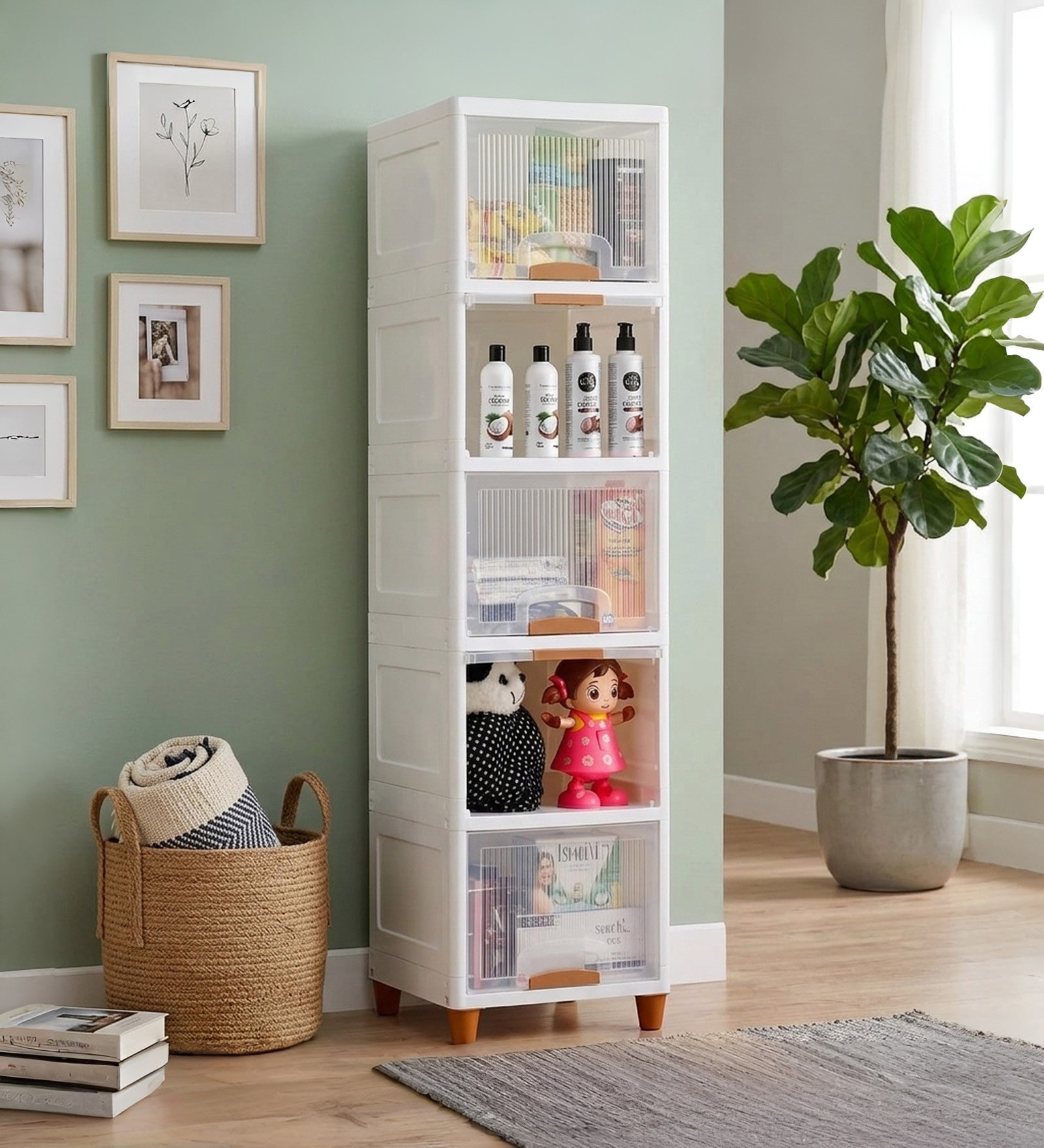 White Foldable Cabinet With Sliding Door Step 5 ( Transparent Door )