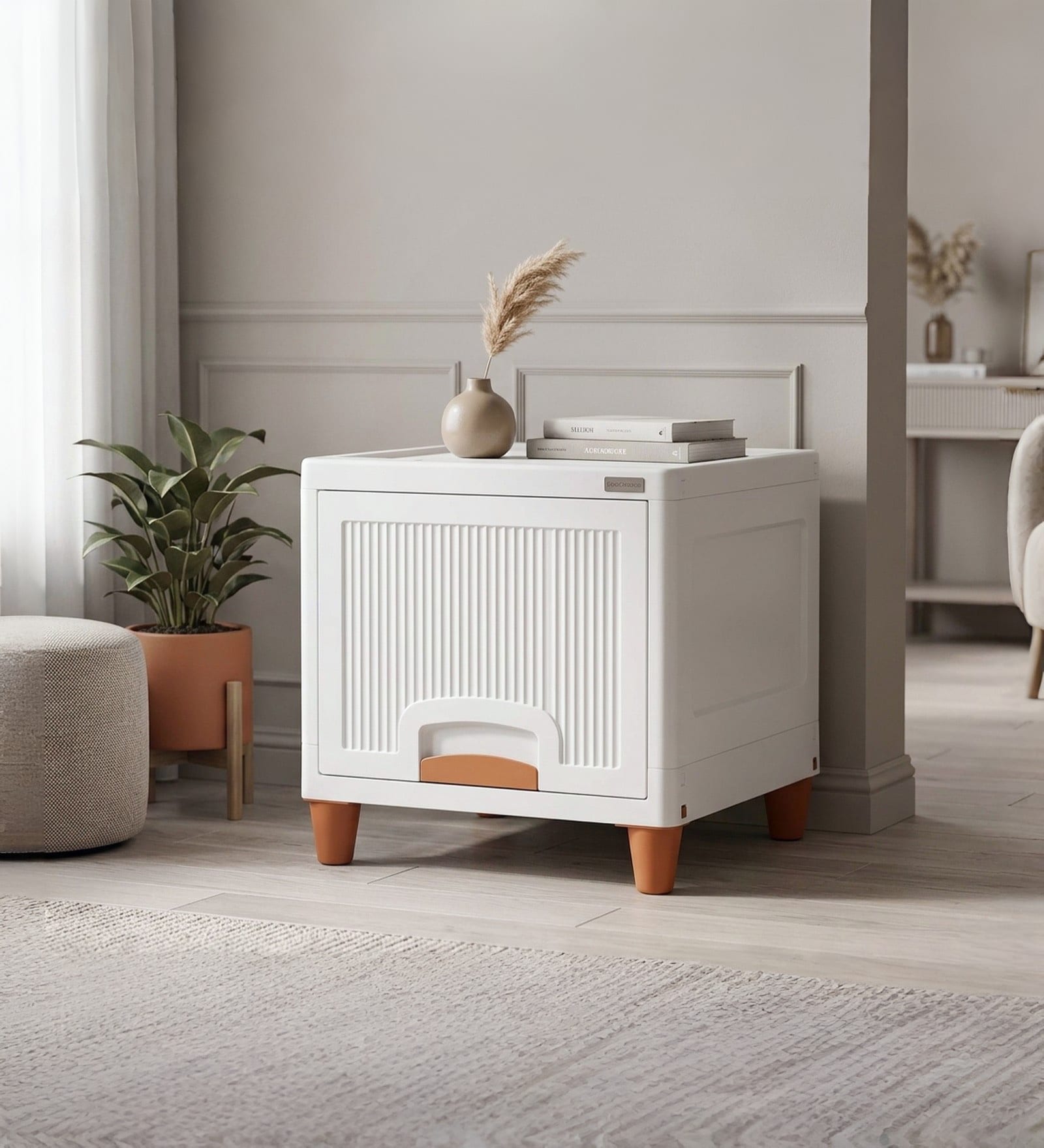 White Foldable Cabinet With Sliding Door 1 Step