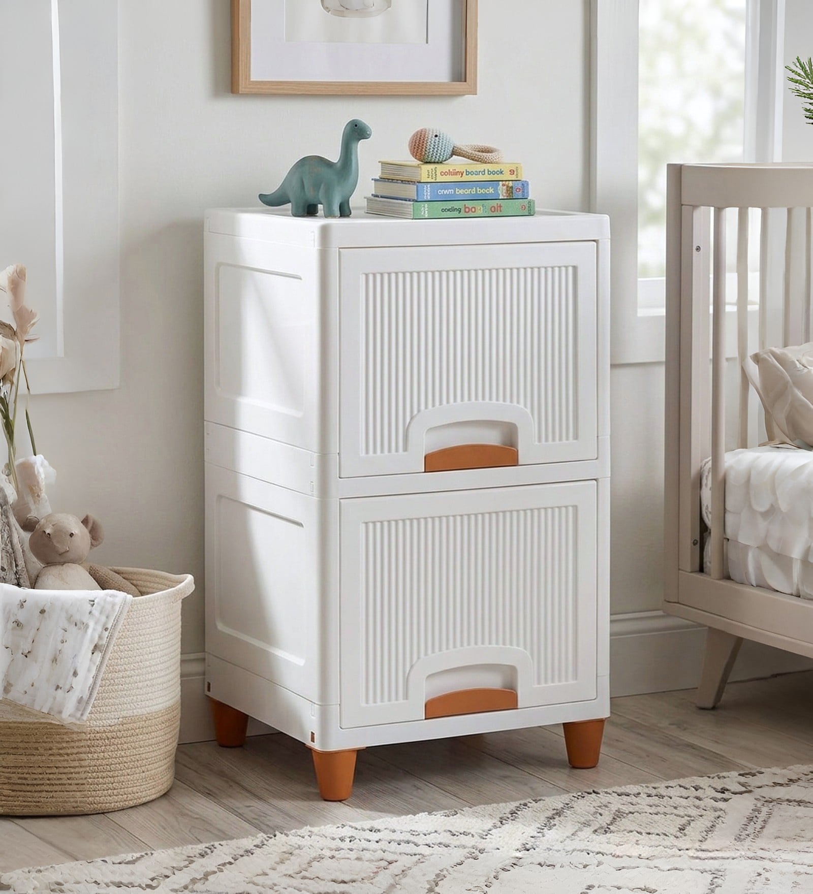 White Foldable Cabinet With Sliding Door 2 Step