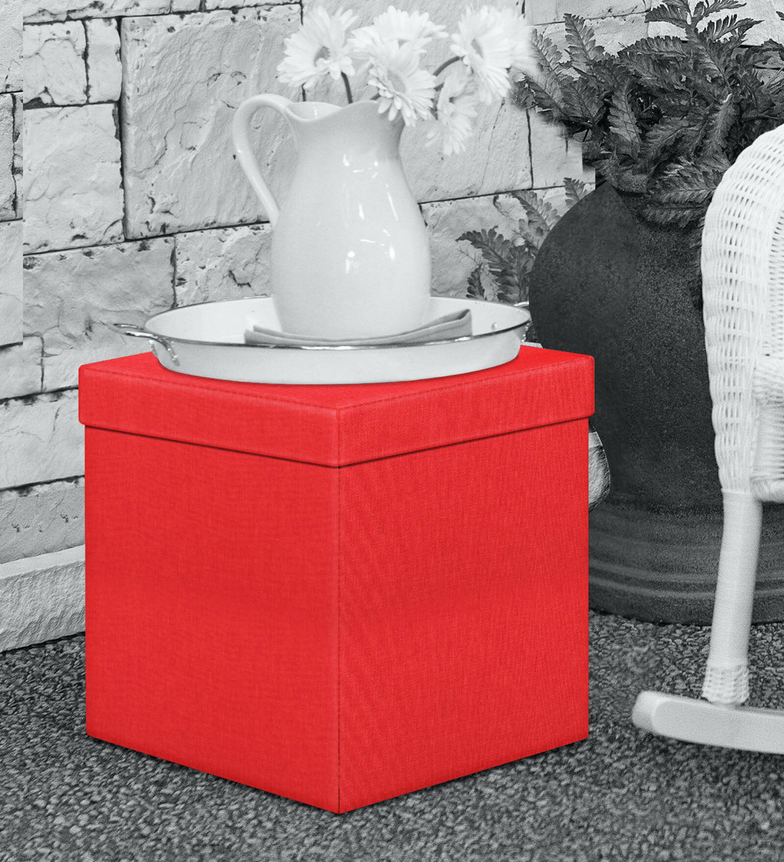 Foldable Ottoman with Storage in Red Colour