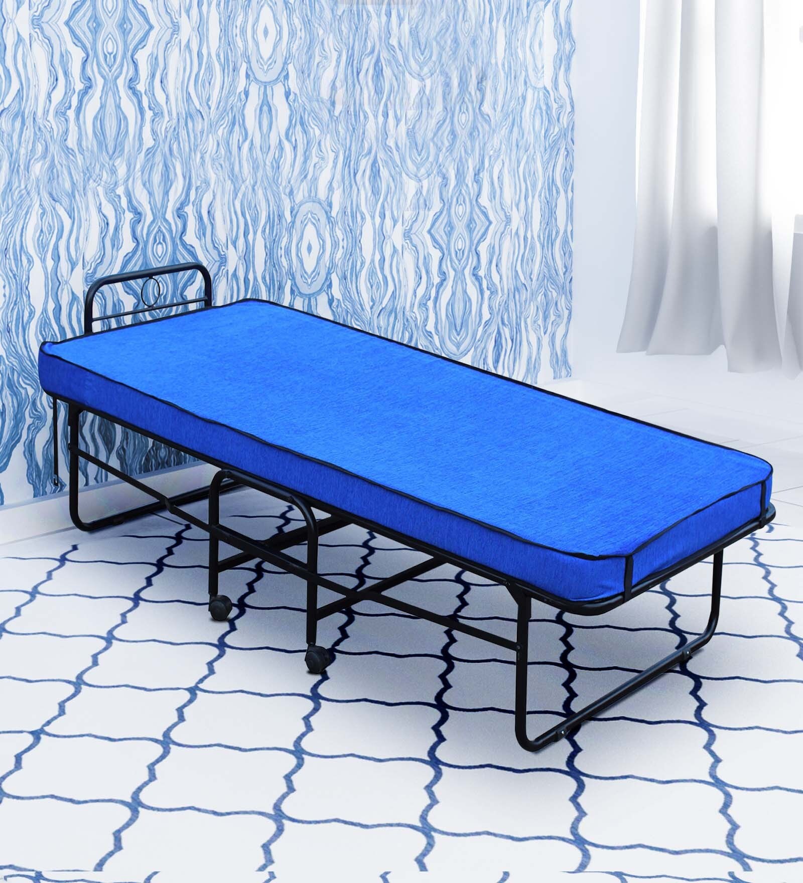 Buy Folding Cot with Mattress in Blue Colour by Spacecrafts Online