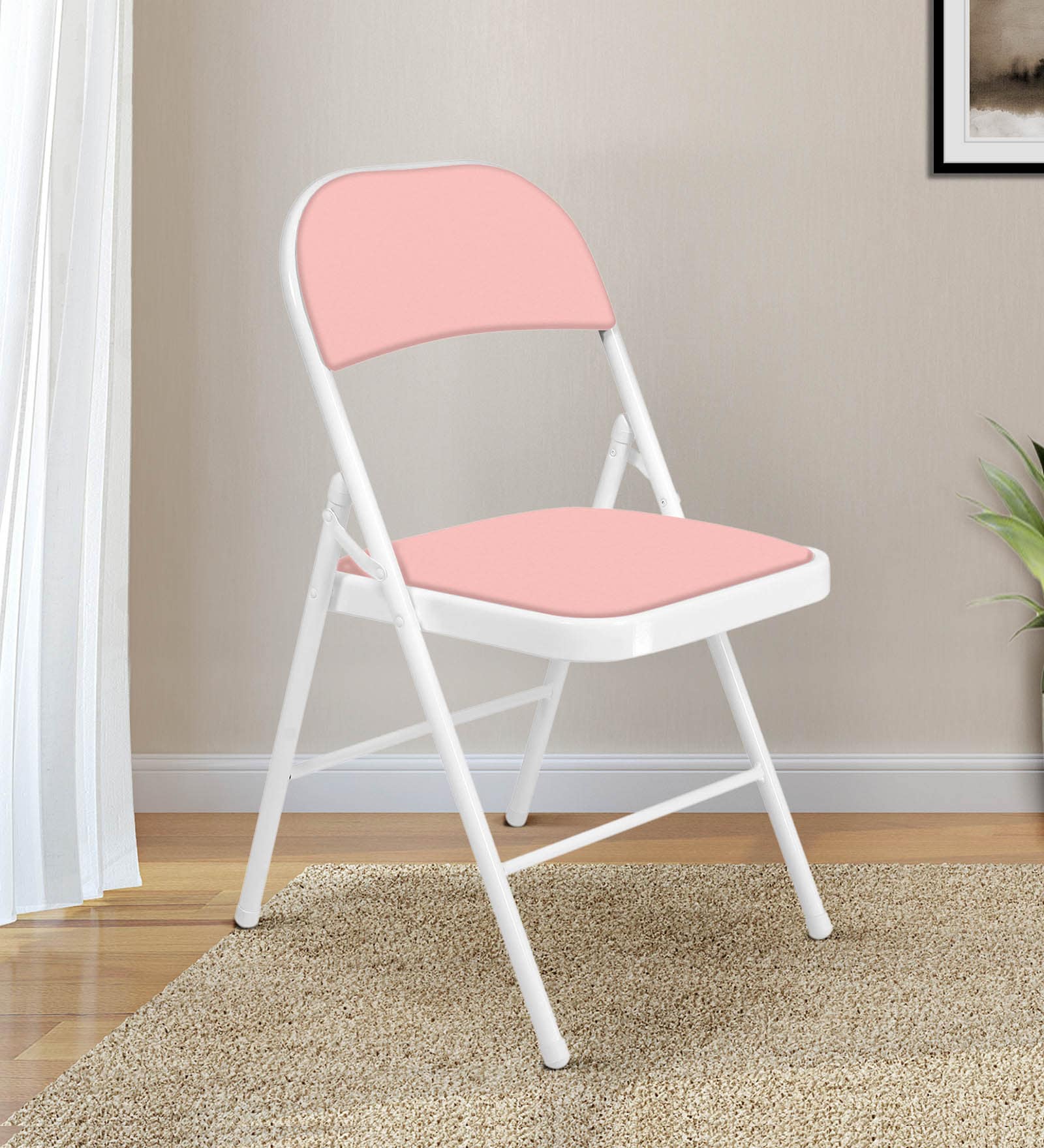 Folding Metal Chair in Pink & White Colour