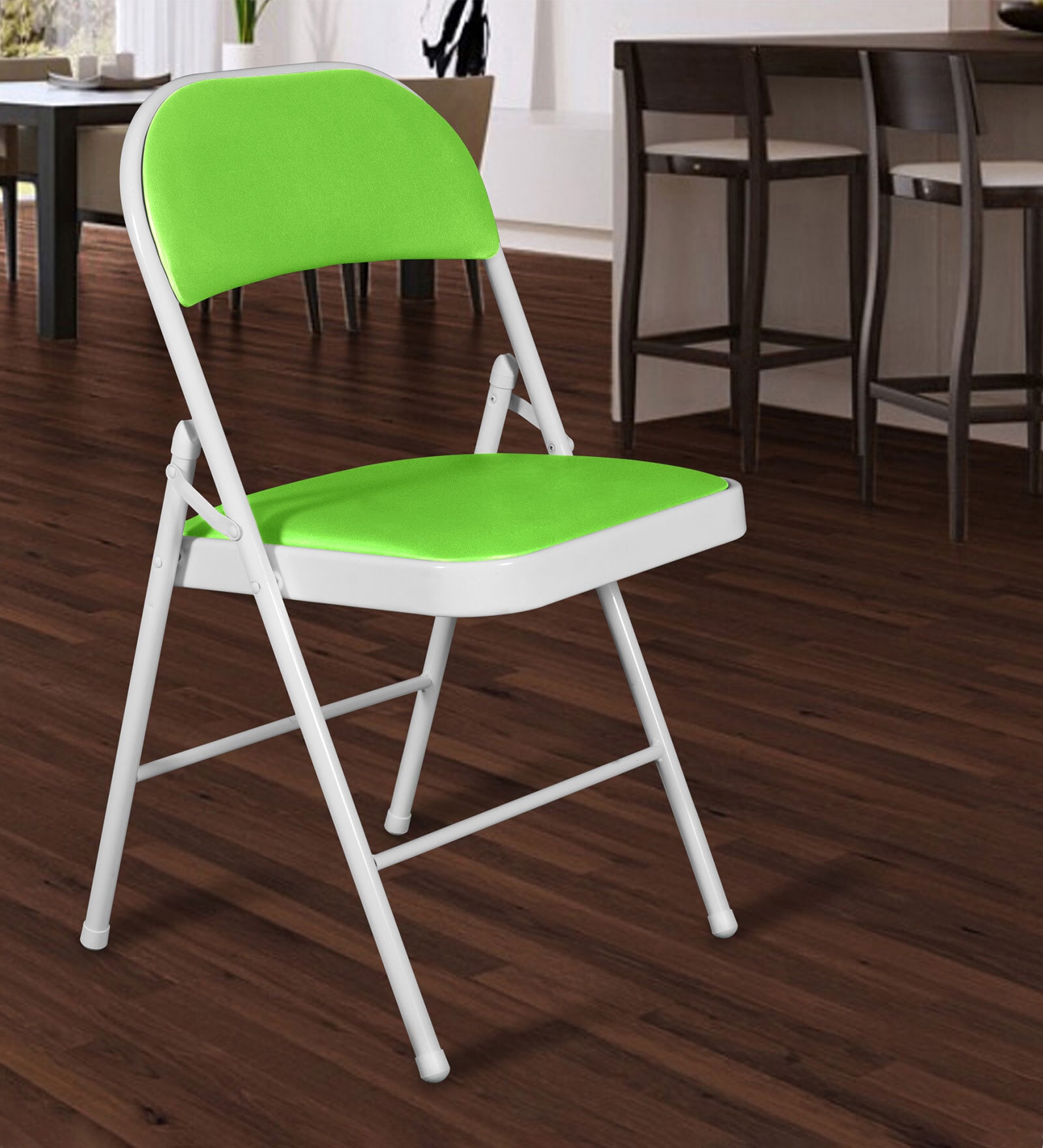 Catania Metal Folding Chair in White & Green Colour