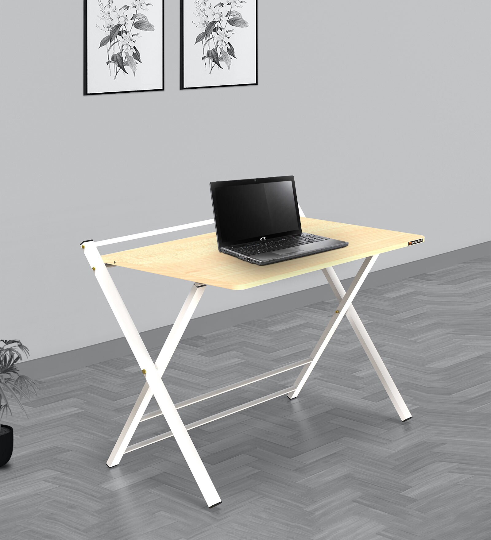 Buy Folding Table with Bookshelf in Beige Colour by InnoFur Online