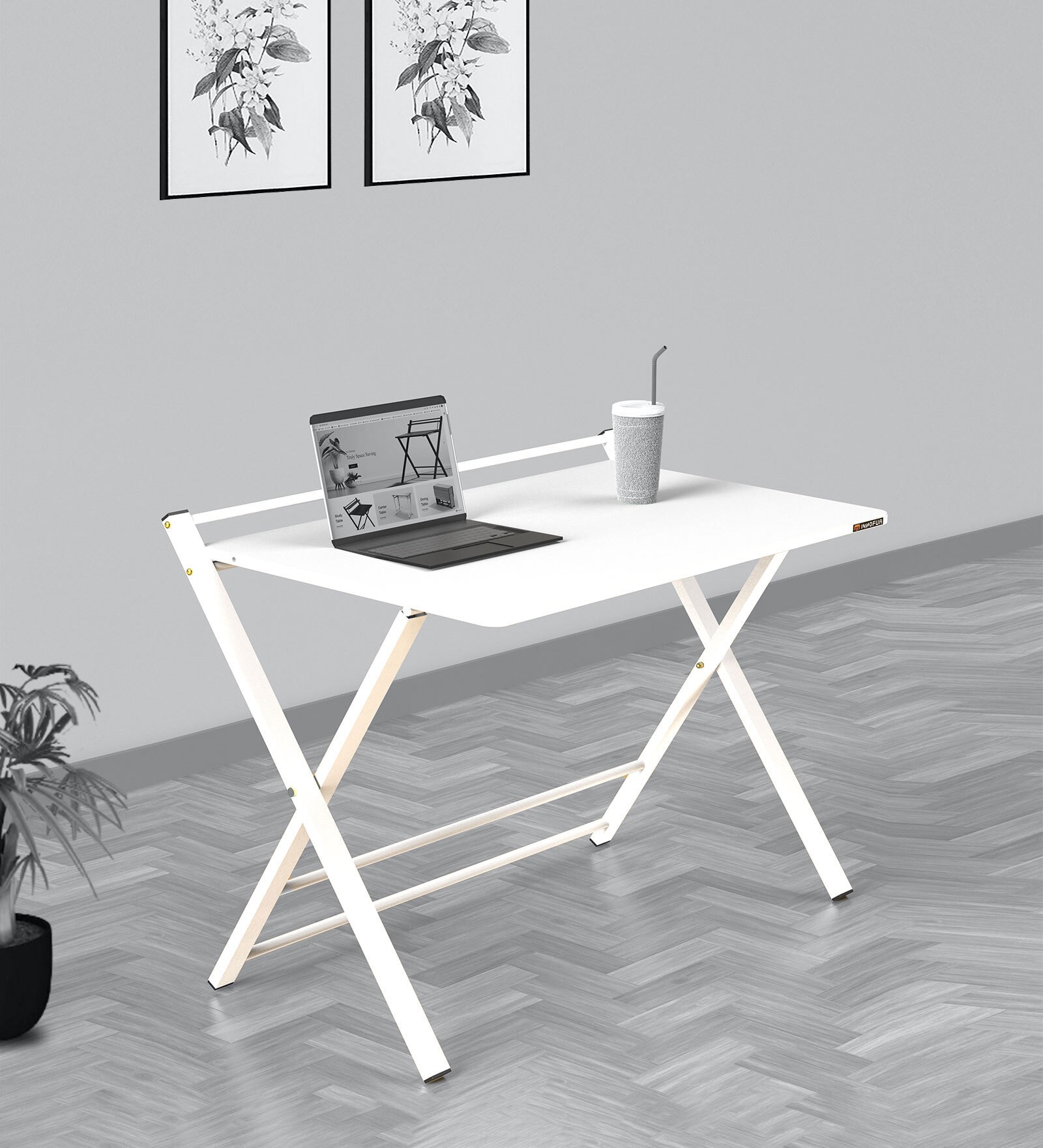 Buy Folding Table with Bookshelf in White Colour by InnoFur Online Modern Writing Tables