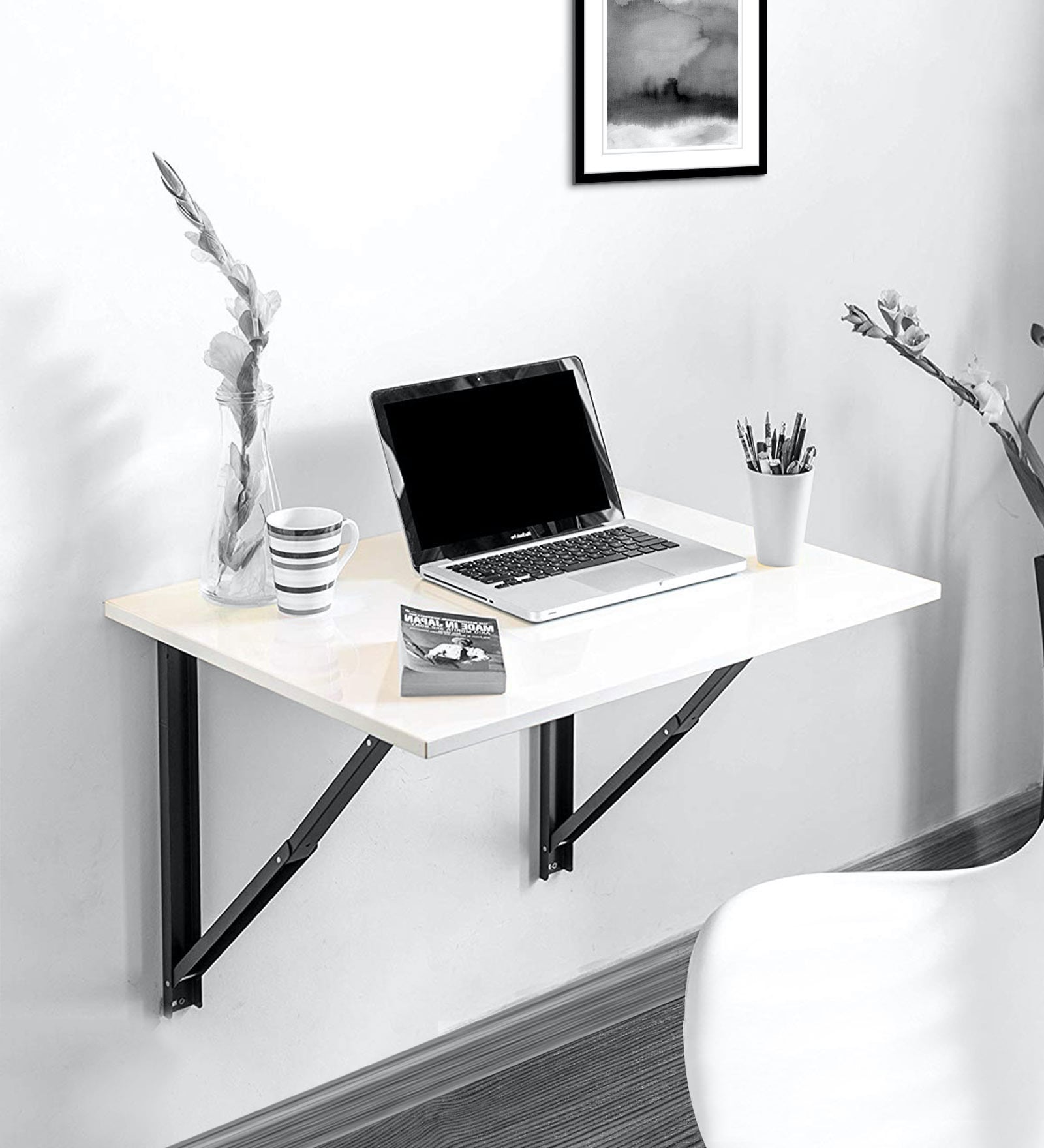 Buy Folding Wall Mounted Study Table (large) in Glossy White Colour by