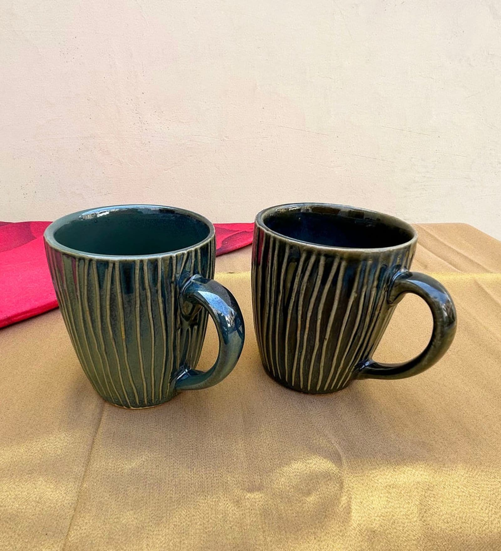 Foliage Green Ceramic  Tea Cups
