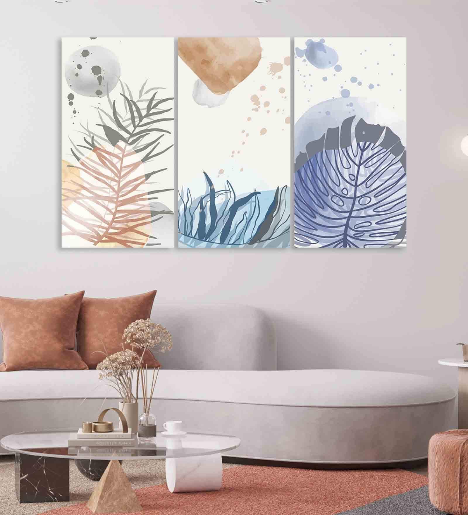 Foliage Leaves Multicolour Canvas (Set of 3) Art Panels