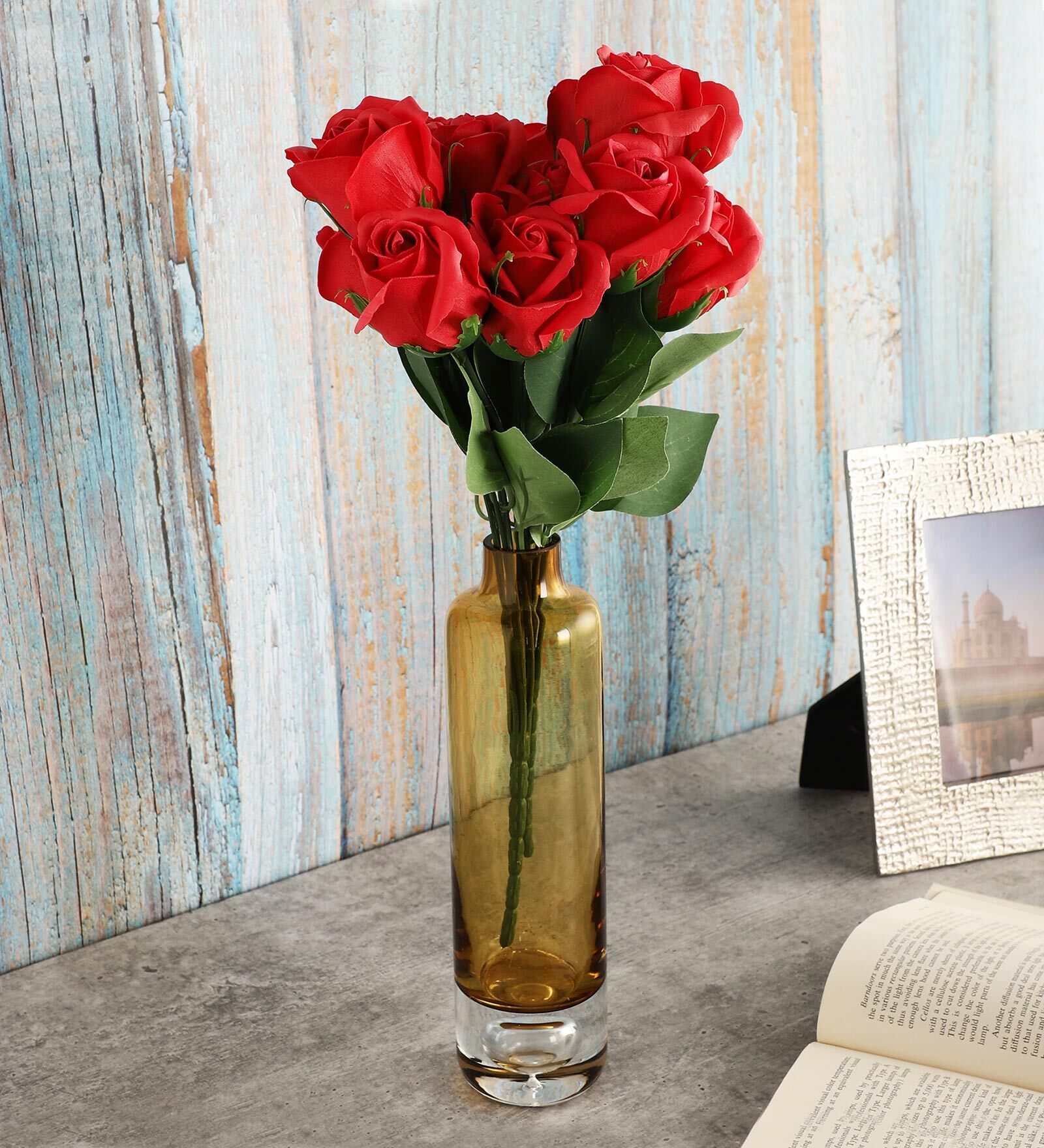 Foliyaj 2 Artificial Red Rose Bunches Without Pot