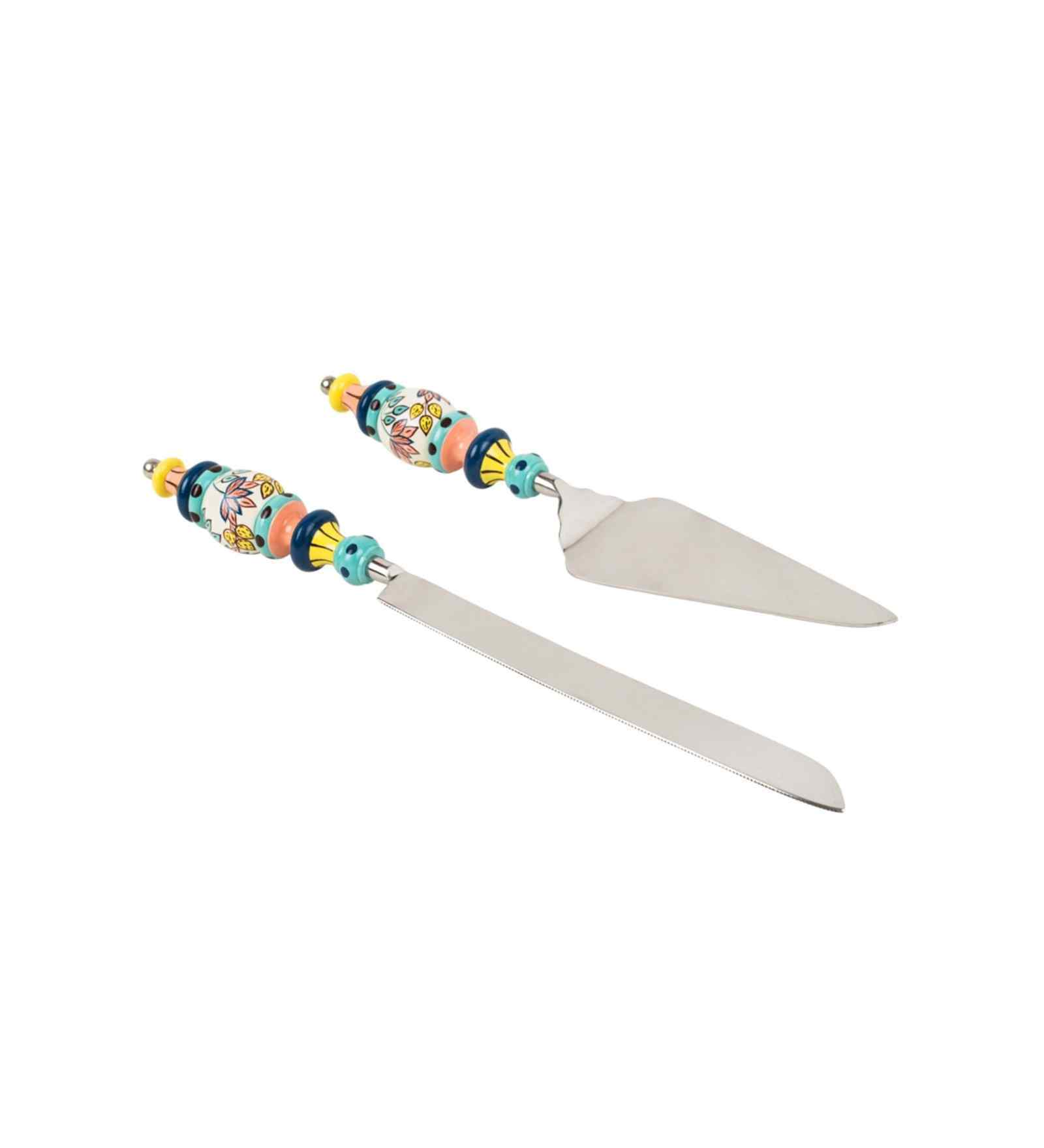 Folk Floral Cake Server Set- Blue