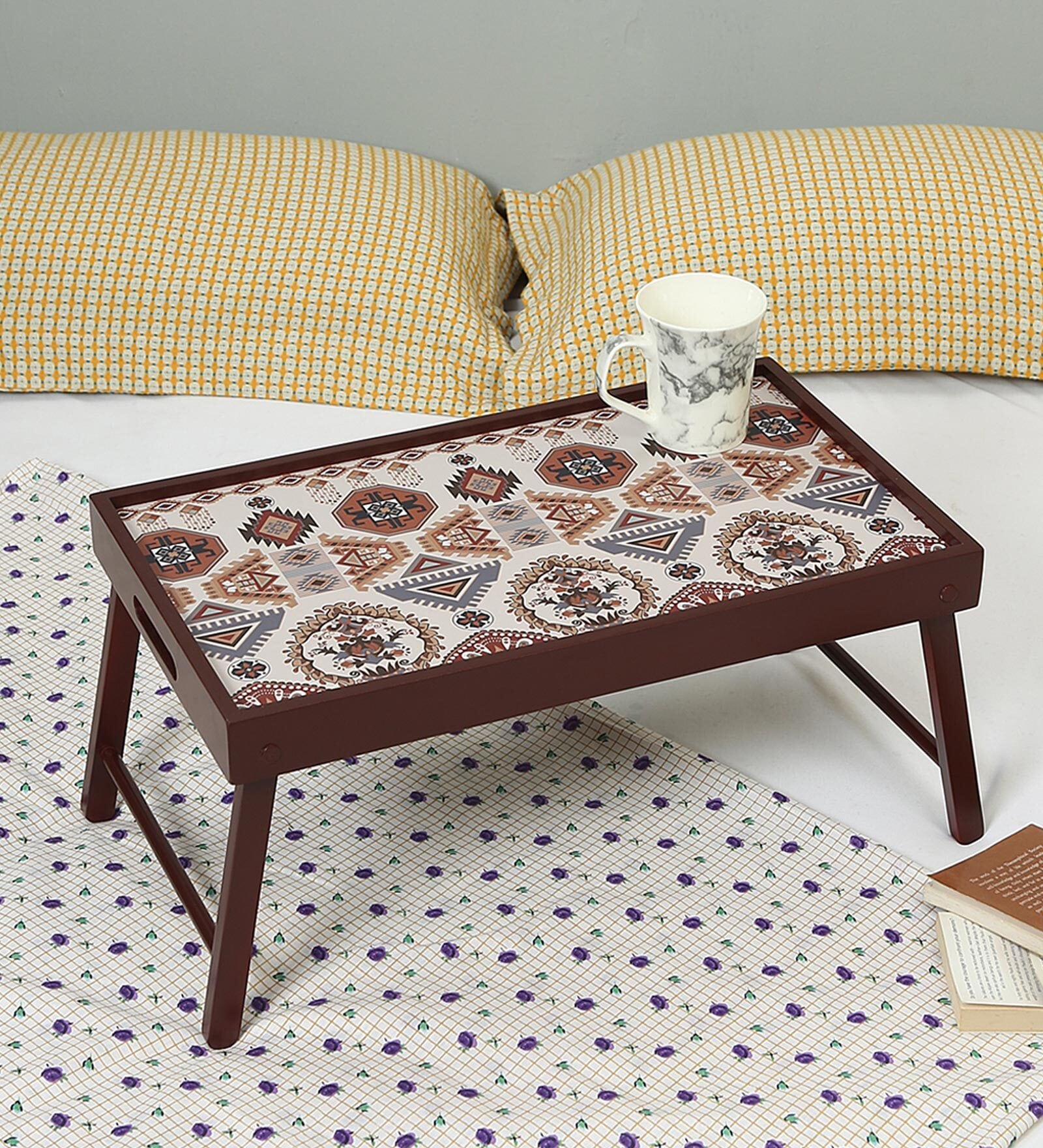 Folk Ornament  Brown MDF Bed Tray