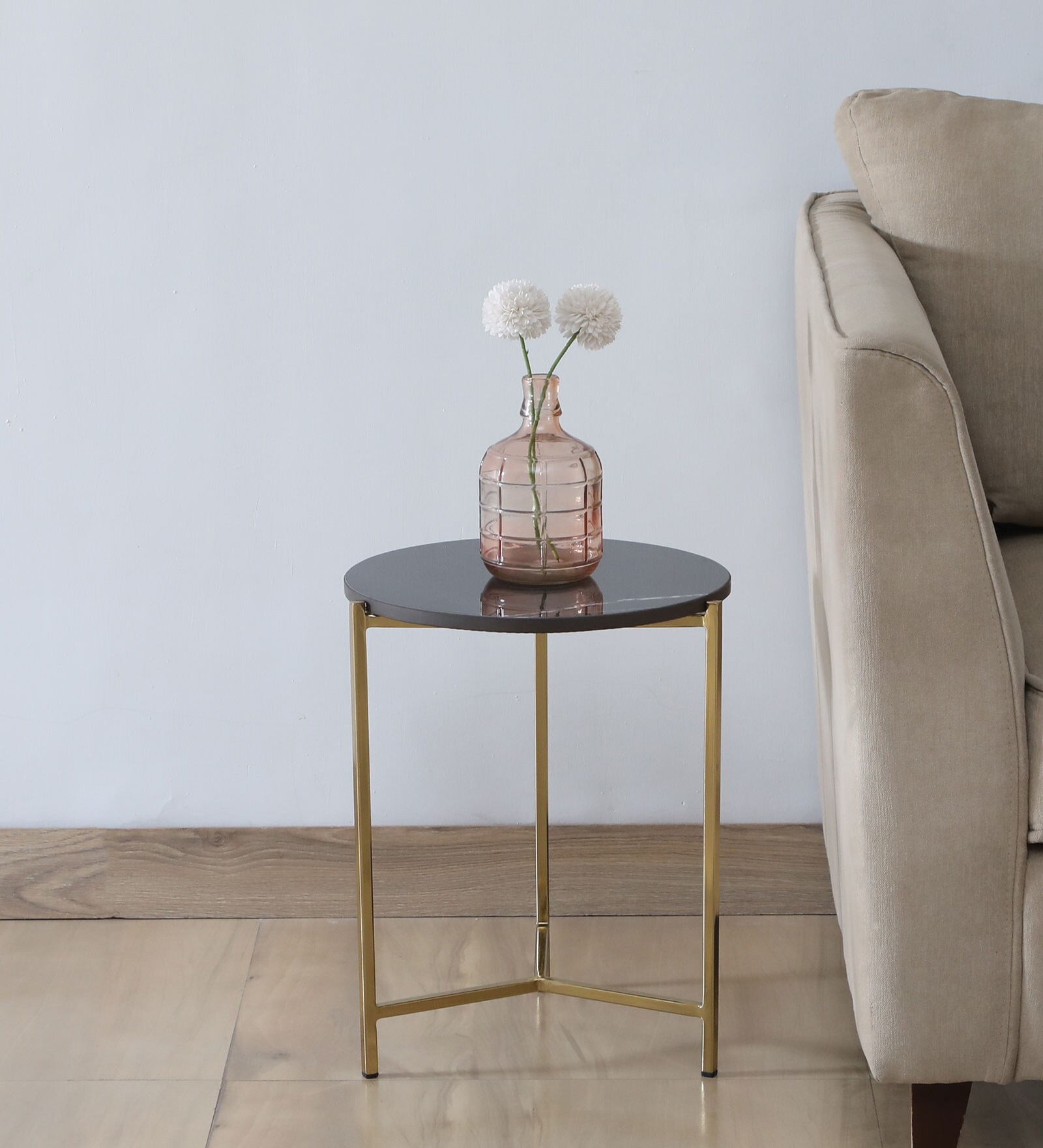 Fomin Metal End Table In Gold Finish With Porcelain Top