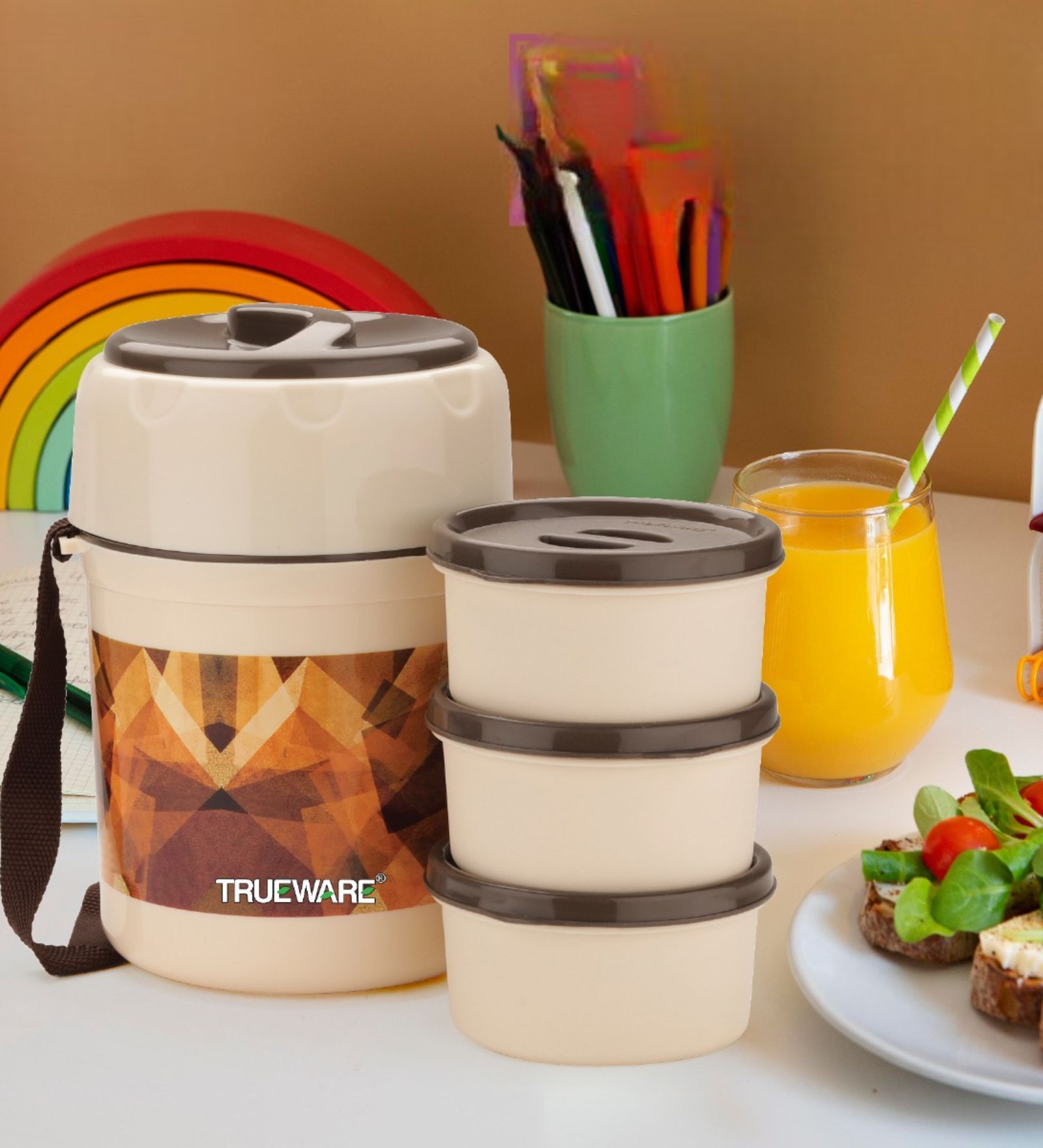 Foody Plus Brown Plastic   Thermoware Lunch Box  ( Set Of  3 Container )