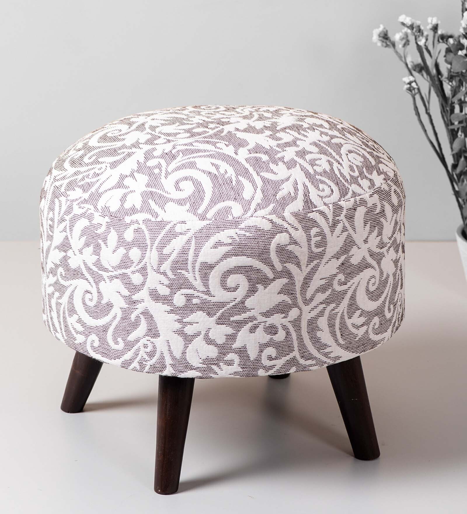 Hues Jacquard Foot Stool In Grey Color